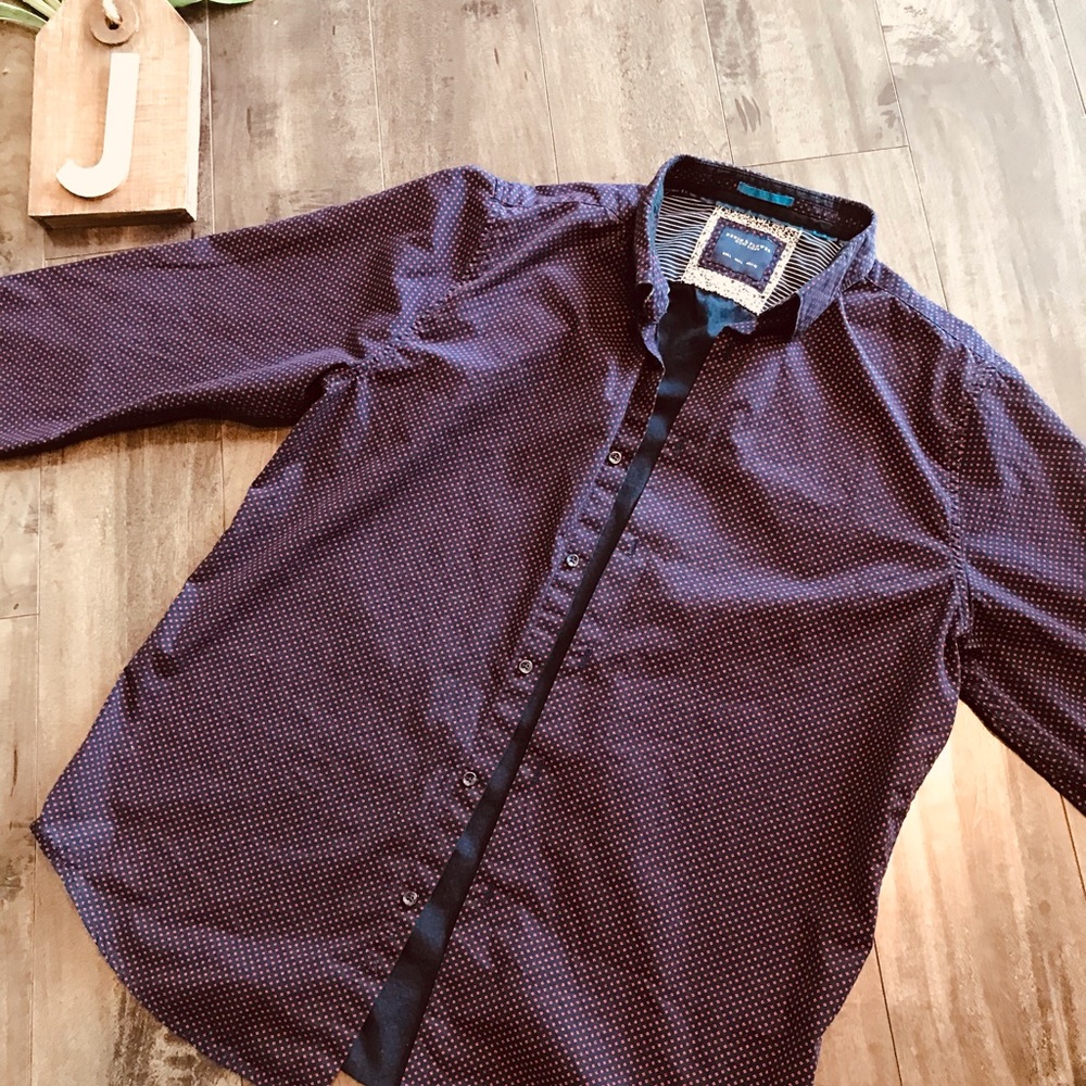 Denim & Flower Ricky Singh Mens Size Large Navy and Red Button Down